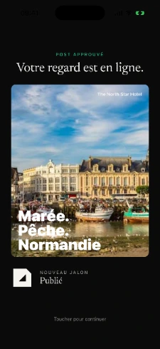Écran de célébration après l’approbation d’un post.