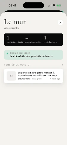 Le mur de l’équipe : les moments partagés du mois, crédités de leurs auteurs.