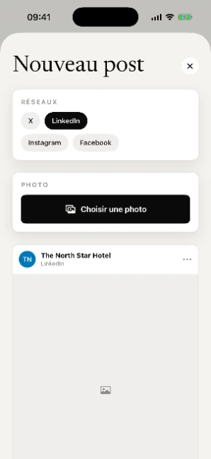 Écran de choix de la photo dans l’application SooMee.